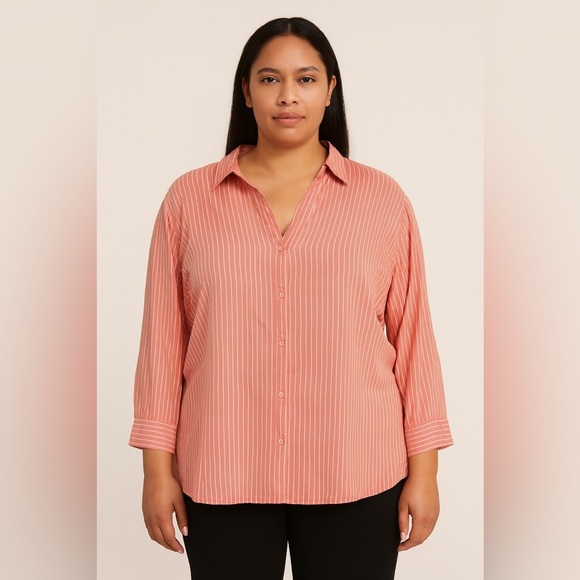 Basic Editions Coral Button Down Shirt - Picture 1 of 5